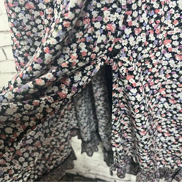 Easel Tiered Midi Dress Purple Floral Ruffle Sleeve Boho Cottage Core Large - Picture 8 of 12